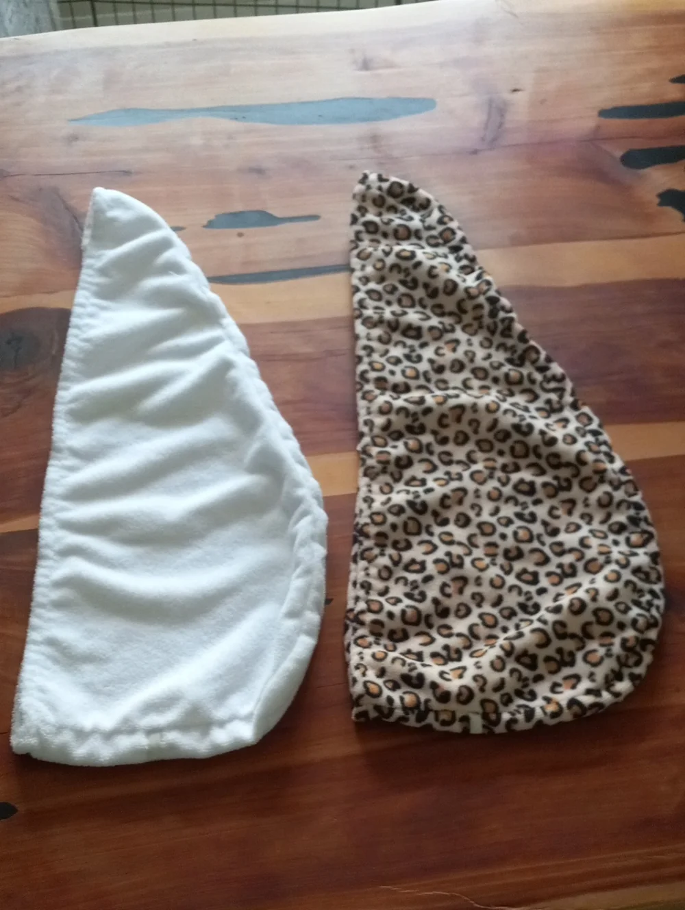 Set of 2 Microfiber Hair Towel Wraps - Leopard Print & Solid White